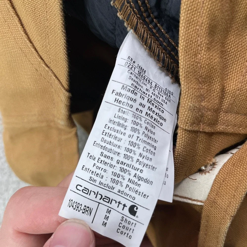 Carhartt Bib Overall Men Medium Short Brown Loose Fit Duck Insulated Double Knee